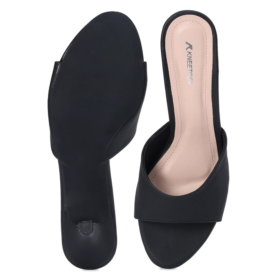 Midnight Black Sleek Kitten-Heeled Mules