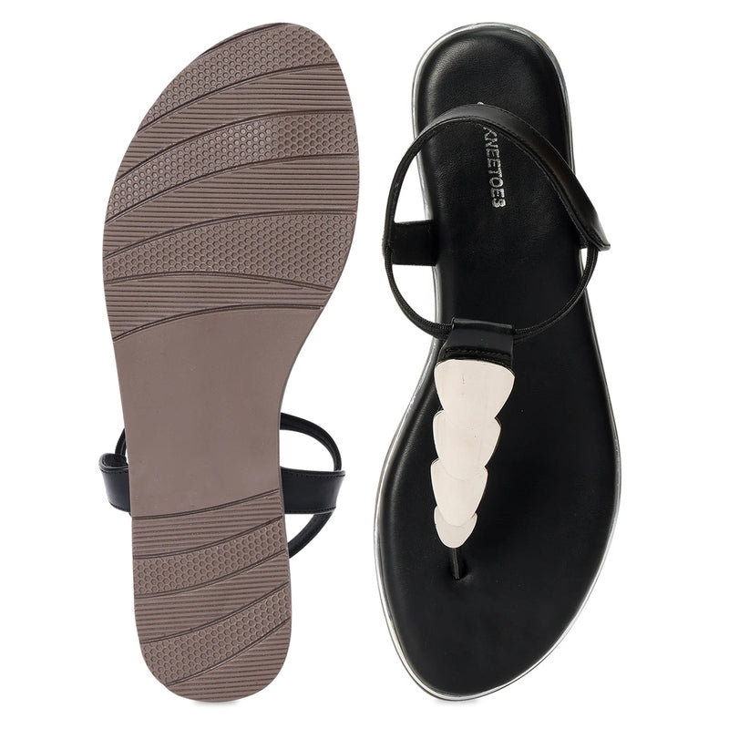 Black Metal Accent Thong Sandals