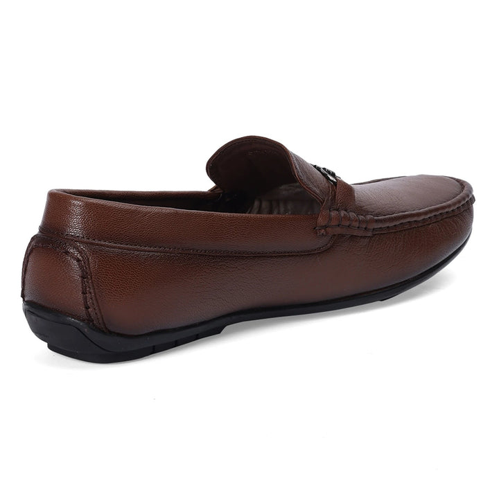 Tan Leather Loafers with Buckle Accent