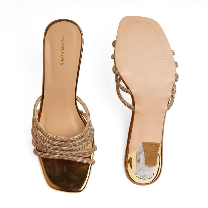 Sparkly Bronze Stone-work Block Sandals