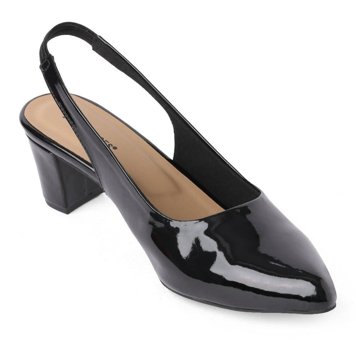 Shiny-Pop Black Slingback Closed-Toe Sandals