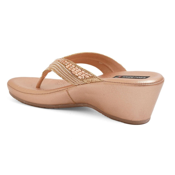 Gemglow Rose-Gold Thong Wedge Sandals