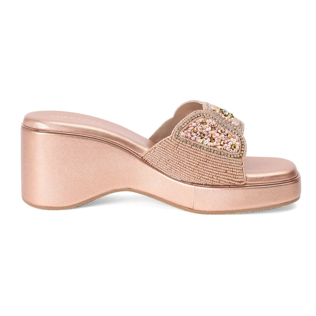 Zari - Rose-Gold Wedge Sandals