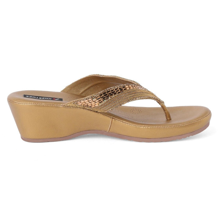 Gemglow Gold Thong Wedge Sandals