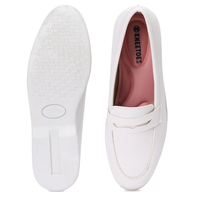 White Round-Toe Penny-Loafers