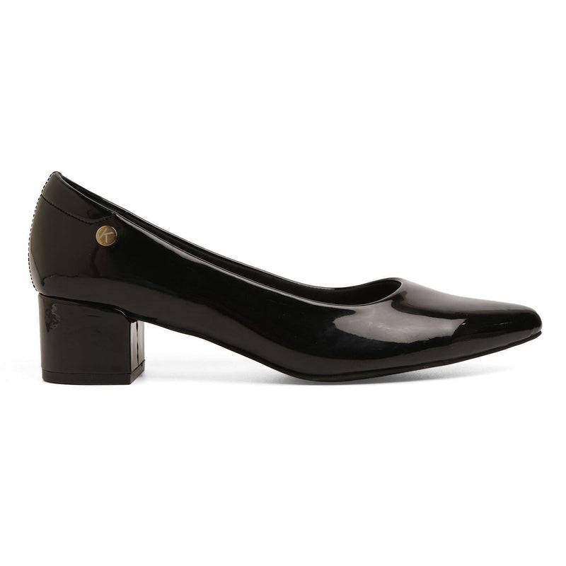 Radiant Black Solid Block Heel Pumps